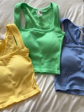 Cropped Ribbed Tank Top - Green, yellow, blue